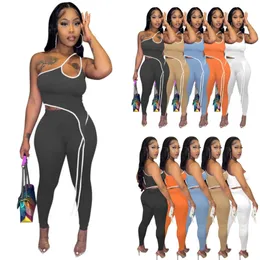 2023 Designer Womens Summer Tracksuits Sleeveless Line Fashion Slim New Two Piece Pants Set Joggings Suit 5 Colours