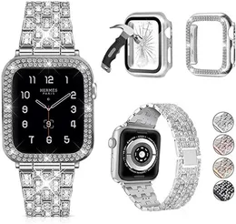 Diamonds Designer Watchband Case Straps para Apple Watch Band Series 8 7 6 5 4 Women Lady Diamond Bands Strap iWatch 6 39mm 40mm 42 44MM 45mm 41mm Pulseira de Aço Inoxidável
