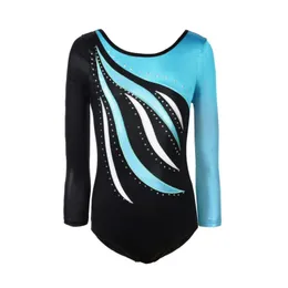 Children Girls Dancewear Ballet Shiny Bodysuit Dance Costume Long Sleeve Costumes One-Piece Black Green