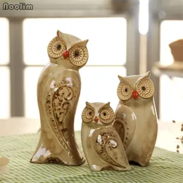 NOOLIM 3pcs/Set Owl Family Figurines Miniatures Lovely Ornament Home Decor Creative Animal Crafts Home Decor Accessories Gift T200331
