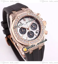 37mm 26231 Miyota Quartz Chronograph Womens Watch White Texture Dial Gray Inner Stopwatch Rose Gold Diamond Bezel Rubber Fashion Lady Watches HelloWatch A39c4