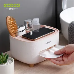 ECOCO Napkin Holder Household Living Dining Room Creative Lovely Simple Multi function Remote Control Storage Tissue Box 220611