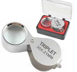 Handhelda smycken Identifiering Mikroskop Malfier 21mm 10x21mm 20x21mm 30x21mm Silver Metal förstoringsglas Loupe Antik uppskattning SN4470