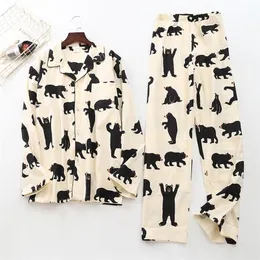 Söt vit björn 100% borstade bomullsmän pyjama sätter hösten casual mode djur sömnkläder män hemkläder sexig pijamas mujer 220720