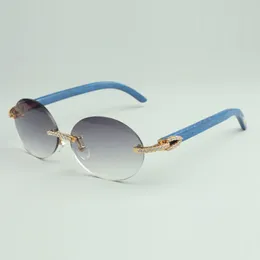 Солнцезащитные очки средних бриллиантов 8100903 с голубыми деревянными руками и 58 мм овальных линз
