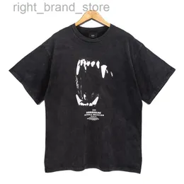 2022 High Street Peso Vintage Wash Made Old Wolf Tooth Letter Printing Short Sleeve t-Shirt Men's And Women's Top W220813