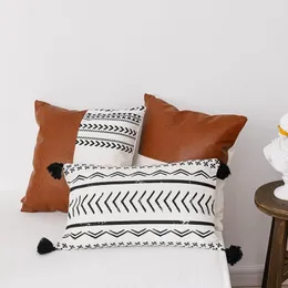 クッション/装飾的な枕茶色の皮の綿のクッションカバー45x45cm / 35x50cmのソファーベッドのための家の装飾現代のデザインW220412