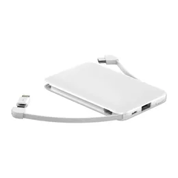 Mini Power Bank 6000mAh Bateria Externa Carregador Portátil Ultra Slim com Cabos Embutidos Carregador de Celular Portátil USB C Compatível com iPhone