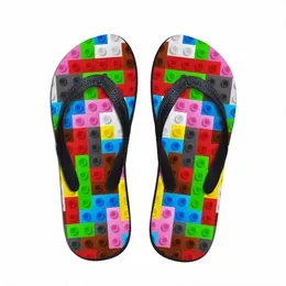 Angepasst Frauen Wohnungen Haus Hausschuhe Slipper 3D Tetris Druck Sommer Mode Strand Sandalen Für Frau Damen Flip Flops Gummi Flipflops o5Xa #