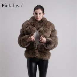 ピンクジャワ8139新到着女性冬の太い毛皮のコート本物の毛皮ジャケット高品質のコートスタンドカラー衣装贅沢201112