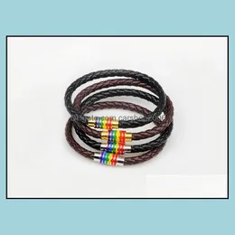 Charm Bracelets Jewelry Fashion Rainbow Woven Leather Stainless Steel Magnetic Buckle Bracelet For Men Women Gift 50Pcs Epacket Drop Deliver