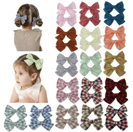 INS Hair Bows Baby Girl Barrettes Sets 2pcs/set Bow Hairclips Plaid Flower Printed Kids Clips Party School Accessories