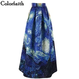 Kobiety maxi spódnice van gogh gwiaździsty niebo obraz olejny 3D cyfrowy druk wysokiej talii spódnica rockabilly tutu retro puff spódnica sp003 210306