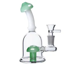 Hookahs Three Colors recycle glass bong 14.4mm Joint Size Smoking Bong Mushroom Percolator Functional 5.9 inch Dab Rigs Real Image