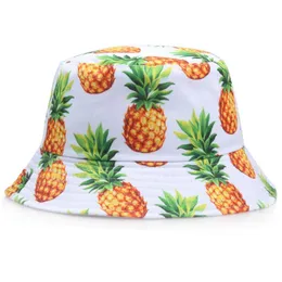 Berets 2022 Two Side Reversible Fruit Lemon Bucket Hat For Men Women Fisherman Panama Bob Summer Pineapple Banana Female