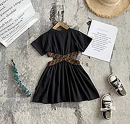 Short Sleeve Dresses Girls Summer Children Hollow Waist Dress Lady Style Kids Black Clothingl40