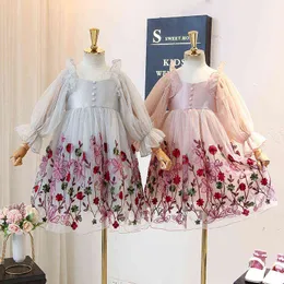 Cute Baby Girls Dresses Spring Autumn Wedding Birthday Party Kids Clothes Embroidery Floral Teens Outfits Dance Wear Vestidos AA220326