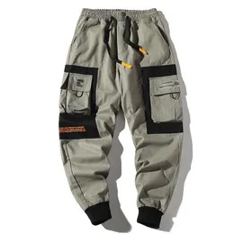 Pantalones para hombres hip hop hombres de la cintura elástica de múltiples bolsillos Harem Pant Street Punk Pantalones casuales Joggers Cargo masculino abz51