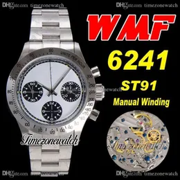 WWF Paul Newman 6241 St91 Manuell vindkrokografi Mens Watch Circa 1967 Sällsynta Vintage White Black Dial Oystersteel Armband TimezoneWatch Super Edition A1