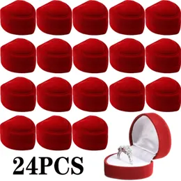 24PCS Red Velvet Heart Ring Box Buinry Display Case Uchwyt prezentowy Wedding Romantic Organizer Pierścień zaręczynowy Wholesale 220727