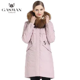 Gasman Womens Jacka Parka Hooded Warm Winter Down Jacket Women Pink Fashion Coat Kvinnlig päls krage Elegant Long Coat 1821 201027
