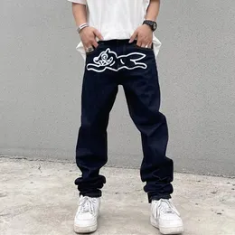 Heren Jeans High Street Mannen Vliegende Hond Print Rechte Losse Casual Denim Broek Vintage Harajuku Gewassen Broek Hip Hop Streetwear Man