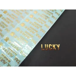 50pcs 5x1cm Metal Transfer Sticker Наименование пасты 3D может настроить любой текст Gold Silver Easy Deat Glue 220607