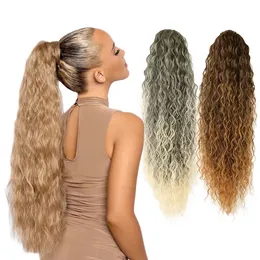 Rabo de cavalo encaracolado longo, rabo de cavalo encaracolado com cordão sintético de 28 polegadas clipe na extensão do cabelo orgânico clip-in envoltório em torno de rabos de cavalo