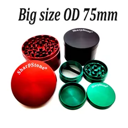 Accessori per fumatori di grandi dimensioni Sharpstone Grinder 4 strati 75mm Metallo in lega di zinco Frantoio per tabacco Smerigliatrici a base di erbe secche per Dab Rig Bong LOGO OEM