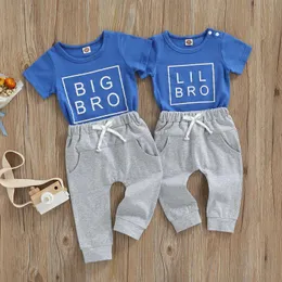 Kleidungssets Big Brother Little Sommer-passende Outfits Babyblaues Kurzarm-T-Shirt mit Buchstabendruck und Hosen-SetKleidung