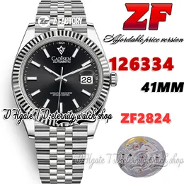 ZF zf126334 ETA 2824 ZF2824 Montre automatique pour homme 41MM Lunette cannelée Cadran noir Marqueurs de bâton Bracelet en acier inoxydable 904L et boîtier Super Version montres d'éternité