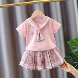 Girls Summer Suit Kids Short Sleeve Top +skirt Pants 2pc Outfits Children striped Clothing Set Ttoddler Casual Clothes 2-10 y G220509