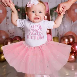 Mädchenkleider „It's My Half Birthday Baby Party Girls Sweet Short Sleeve Born Tutu Dress Princess Infant Outfits TaufkleidungGirl's