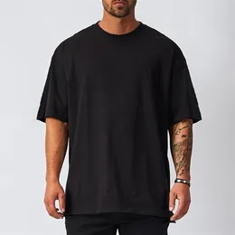 メンズ特大フィットショートスリーブTシャツを落とした肩ルースヒップホップフィットネスTシャツ夏のジムボディービルトップスティー220509