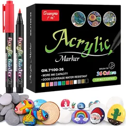 36 Color Sketching Markers Acrylic Marker for Painting Acrylic Paint Pen Brush Art Marker for Fabric Canvas Rock Painting 220809