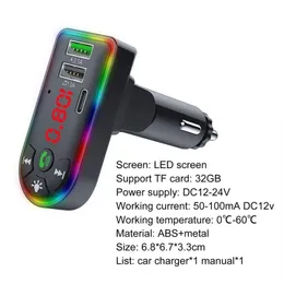 F7 Bil Auto Bluetooth 5.0 MP3-spelare 18W PD Laddare FM-sändare Mottagare med ljus Handsfree Call Biltillbehör Inredning