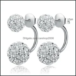 Charme 925 Sier Brincos de dupla face para mulheres Crystal Disco Ball Stud Coreano Girl Jóia Droga Droga Drop 2021 DHSELLER2010 DHVTV