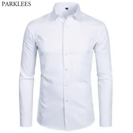 Mens Top Quality Dress Shirts Fashion Slim Fit Long Sleeve Shirt Men Black White Formal Button Up Shirt Chemise Homme 220726