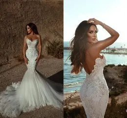 Sexy Strapless Mermaid Wedding Dresses Backless Beach Sweep Train Bridal Gown BC11192