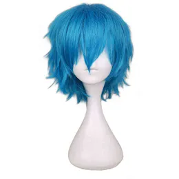 Men Hair Synthetic Qqxcaiw Short Green Blue Cosplay Wig Party Costume High Temperature Fiber Wigs 0527