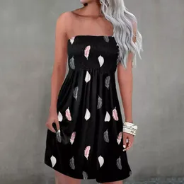 Casual Dresses Strapless Summer Beach Dress Women Fashion Sexy Off Shoulder Sleeveless Tube Top Deather Print Cover Up Flowy Mini DressesCas