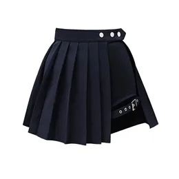 PERHAPS U Black Punk Pleated Ruched Mini Short Empire Skirt Rock And Roll S0164 220322