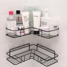 Bathroom kitchen Punch Corner Frame Shower Shelf Wrought Iron Shampoo Storage Rack Holder with Suction Cup bathroom accessories 220527