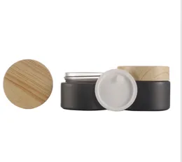 2022 NEUE Kosmetikdosen aus schwarzem Milchglas mit Holzmaserung-Kunststoffdeckeln, PP-Einlage, 5 g, 10 g, 15 g, 20 g, 30 50 g Lippenbalsam-Cremebehälter