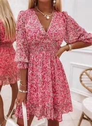Elegant Floral Print Women Dress Summer Half Sleeve Short Dress Sundress Fashion Vestidos Robe Vacation Party Dresses 2022