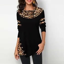Leopardtryck kvinnors blusar skjortor avslappnad plus size fjäder kvinnlig tunika oregelbundna knappar bomullskvinnor toppar och blusar t200320