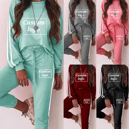 Spring Summer Tracksuit Women's 2 Piece Set Striped Loose Print SweatshirtPants Suit Sportswear Custom Your Outfits Female 220615