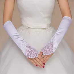 Vita handskar brud bröllop satin bröllop klänning krok finger spets paljett brudhandskar