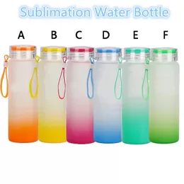 Sublimation Water Bottle 500ml Frosted Glass Mugs Gradient Blank Tumbler Drink ware Cups FY5084