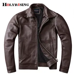 Мужчина подлинная куртка винтажная коричневая мужчина Slim Fit Motorcycle Leather Jacket Plus Size 5xl подлинный ковхид -байкерский пальто 201128